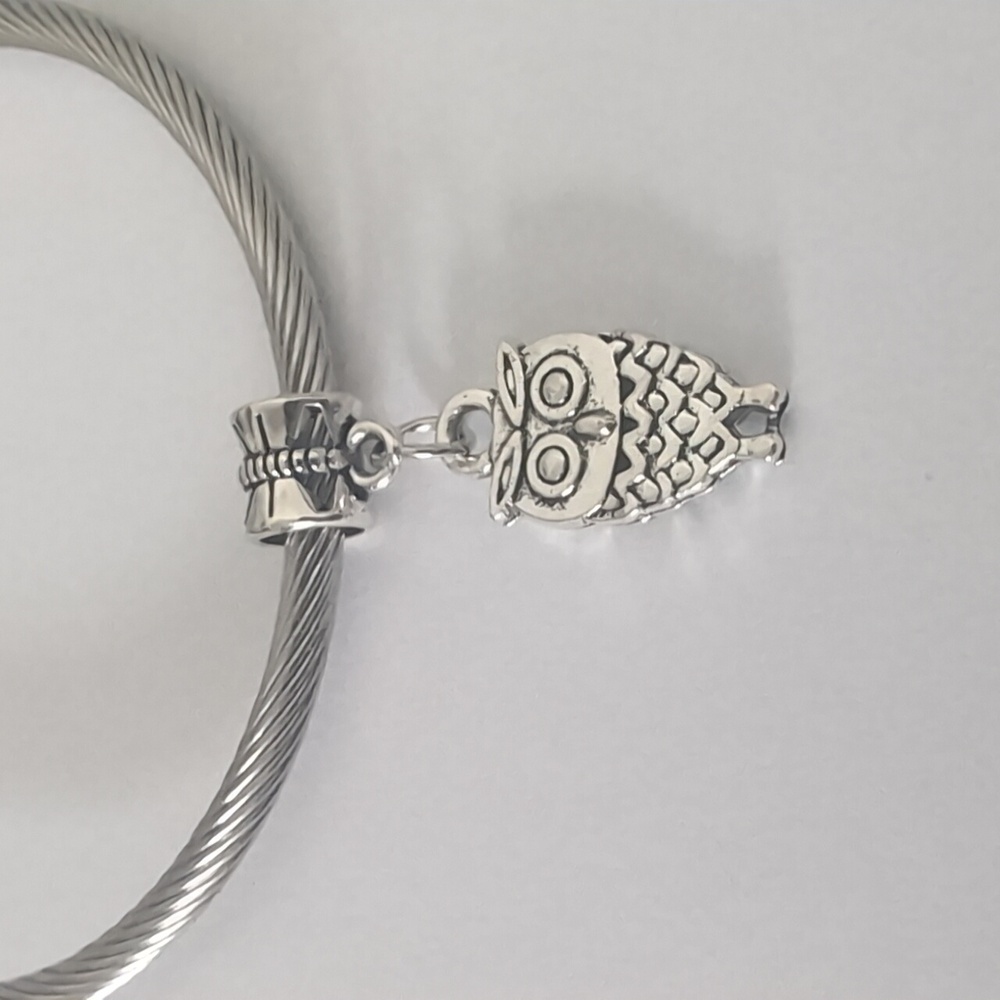Silver Owl Dangle Charm for Pandora‎ Style Bracelet